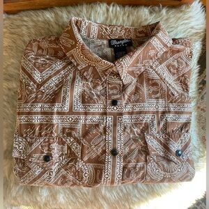 Wrangler Retro Western Rust Shirt Desert Cactus Horseshoe Sz XL